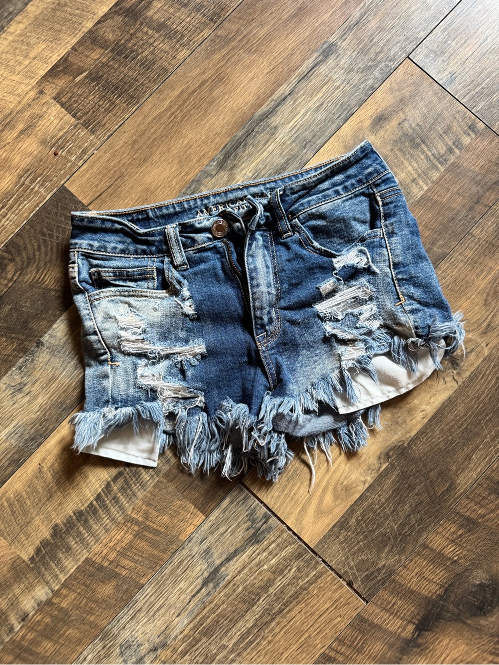 American Eagle Outfitters Ripped Frayed Denim Shorts - Blue